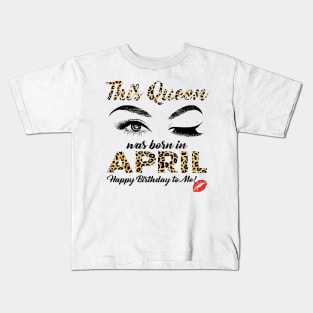 This Queen Was Born In April Leopard Pattern Kids T-Shirt